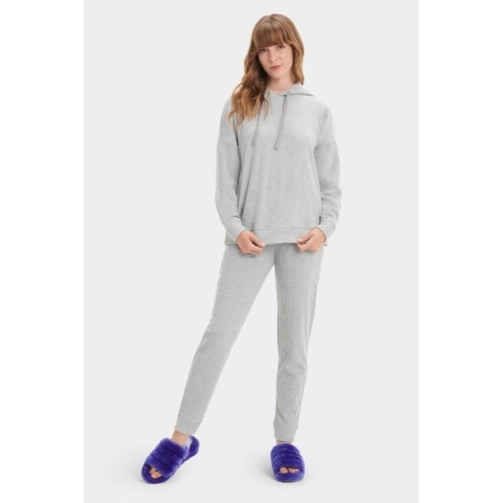 Ugg Women's Sz L Kylo Rib Knit Jogger Pants Gray Casual Lounge Brushed Cotton